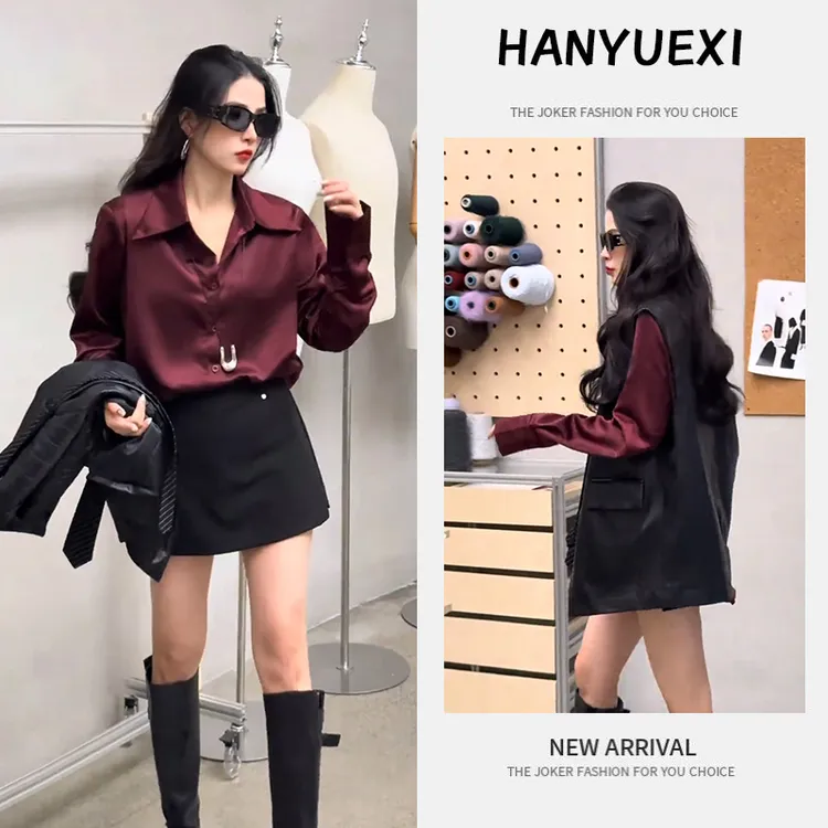 时尚穿搭一整套女2026早春新款设计感百搭宽松马甲衬衫短裙三件套