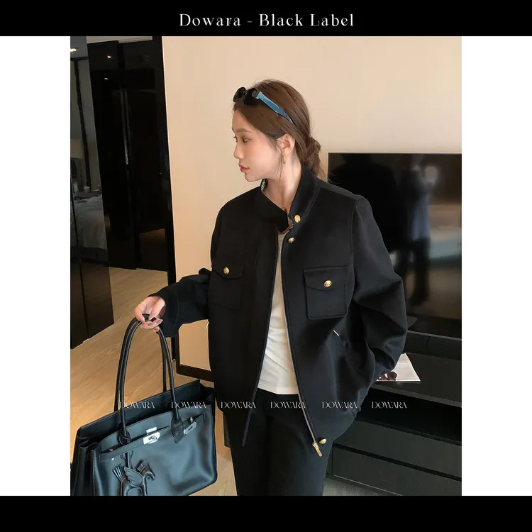 现货大婉酱黑标【山羊绒jacket】复古立领外套秋厚款宽松上衣2704D 