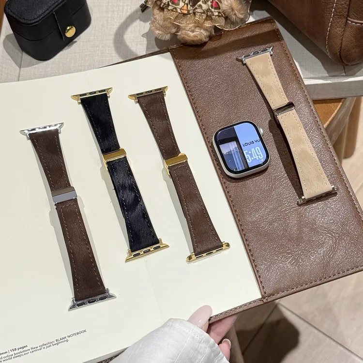 适用applewatchS10苹果手表S11表带S9修身S8丝绸料SE磁吸皮质秋冬