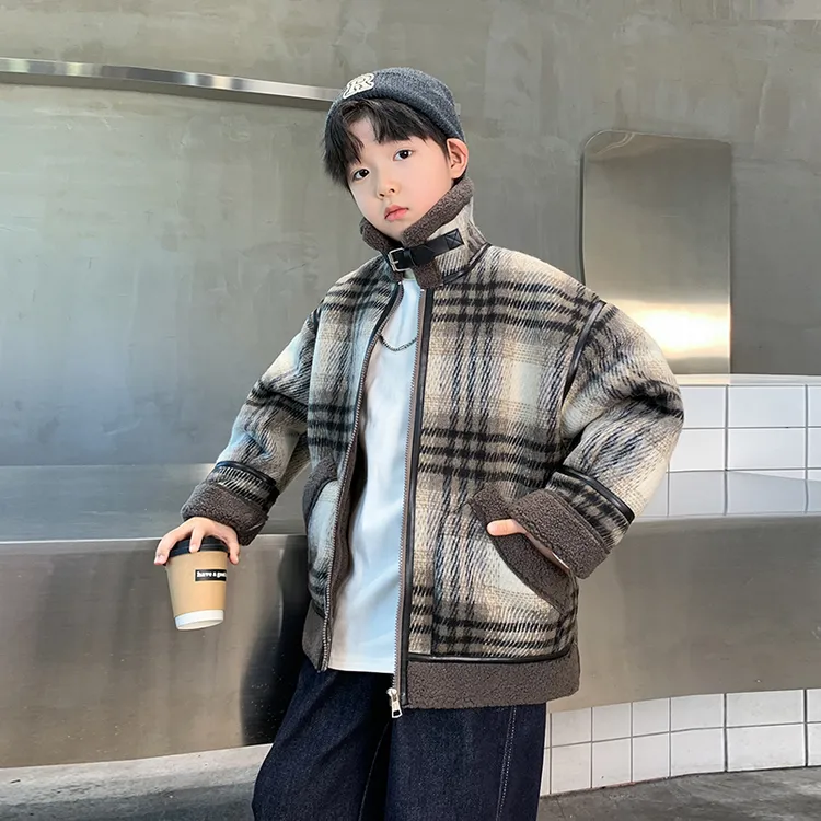 男童羊羔绒外套秋冬款2025新款冬季加绒加厚中大儿童男孩冬装棉服