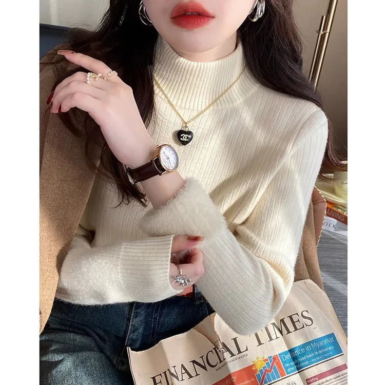 2025超厚毛衣女冬季加厚加绒打底衫新款秋冬内搭半高领毛绒上衣