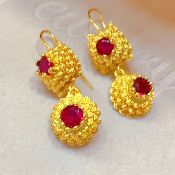 合金亚克力耳饰 植物花卉欧美风女民族风耳环古法镶嵌宫廷风耳饰