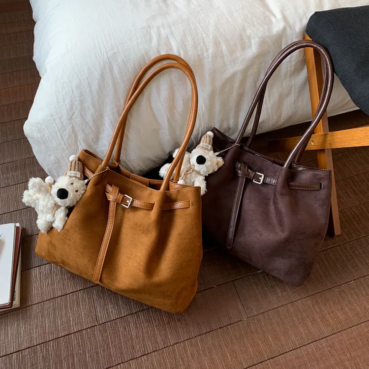 大容量麂皮绒托特包包女式2025新款高级感时尚复古单肩腋下单肩包