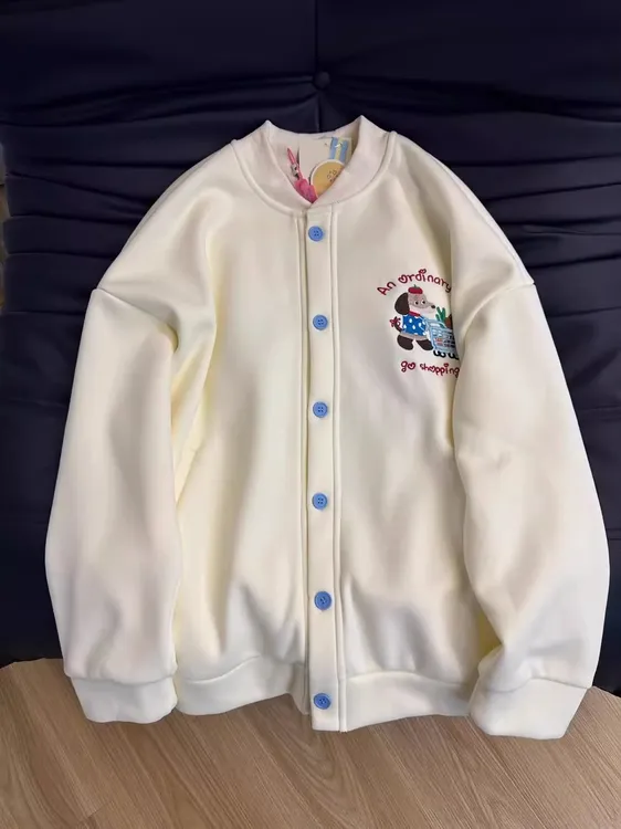美式重工刺绣腊肠小狗棒球服男女秋冬新款减龄学院风宽松开衫外套