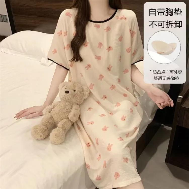 【店铺热销】云朵棉纱甜美睡裙女士夏季薄款短袖可爱公主风过膝睡衣