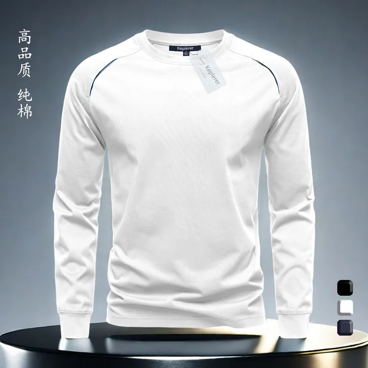 2025秋冬新款纯棉长袖t恤时尚休闲上衣小清新男士圆领内穿打底衫