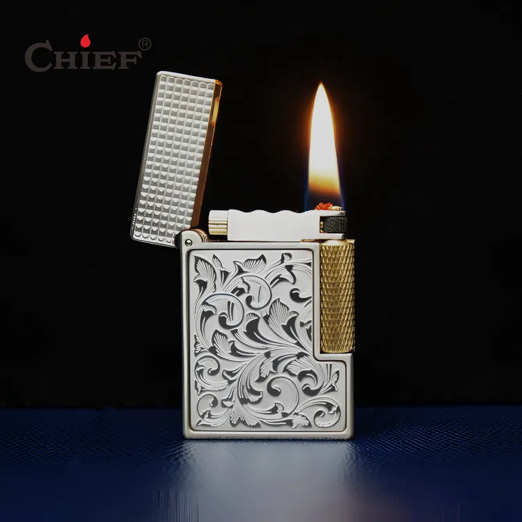 CHIEF/首领侧滑轮超续航耐用创意唐草贴章打火机高档创意打火机