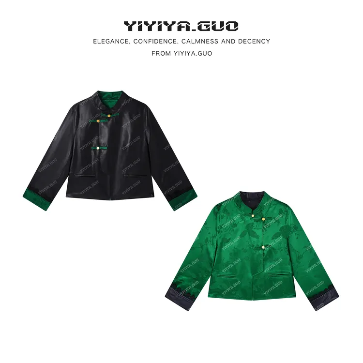 yiyiya.Guo艺艺吖新中式中国风正肩显瘦双面穿皮外套080085SS52