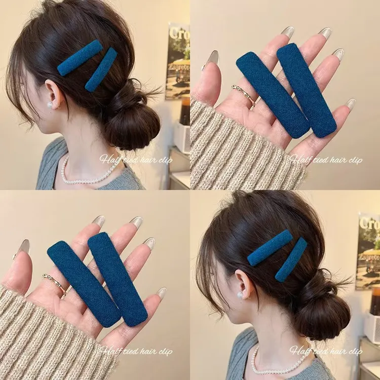 简约风千金风布艺BB夹发夹女日韩头饰边夹糖果色ins蓝色刘海夹