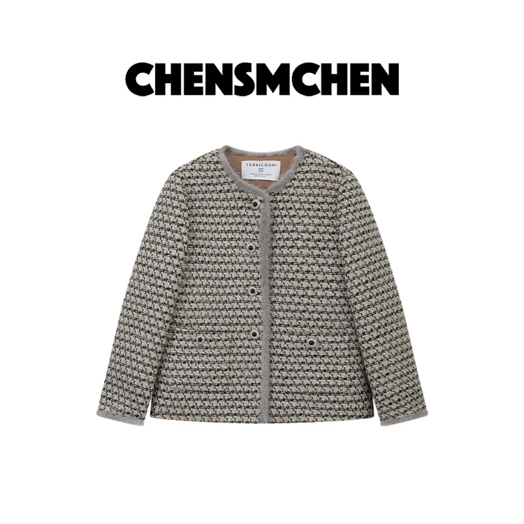 CHENSMCHEN进口粗花呢小香鹅绒外套女时尚气质优雅上衣CSY10910JX