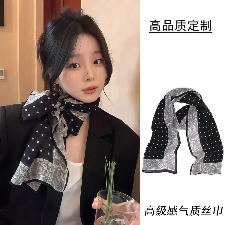 法式波点长条丝巾女2025春夏新款高级感时尚百搭发带绑发系脖领巾