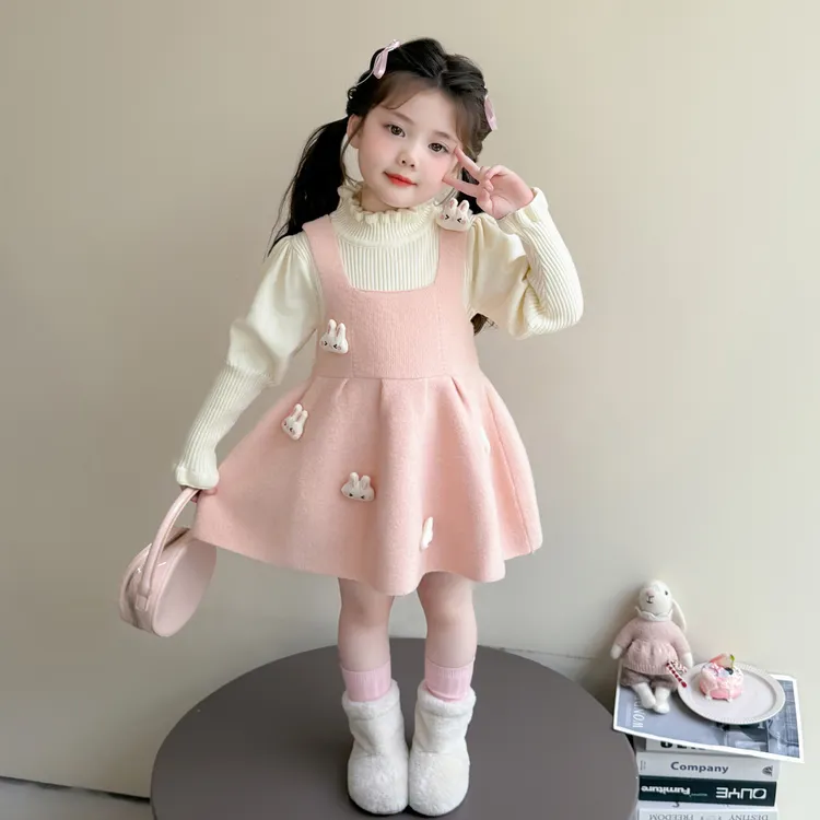 女童套装裙秋季2025新款女宝甜美打底针织裙洋气女孩公主连衣裙子
