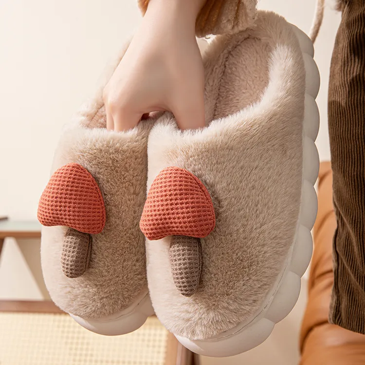 棉拖鞋居家时尚保暖新款室内舒适毛绒棉拖冬季家用冬天蘑菇型拖鞋