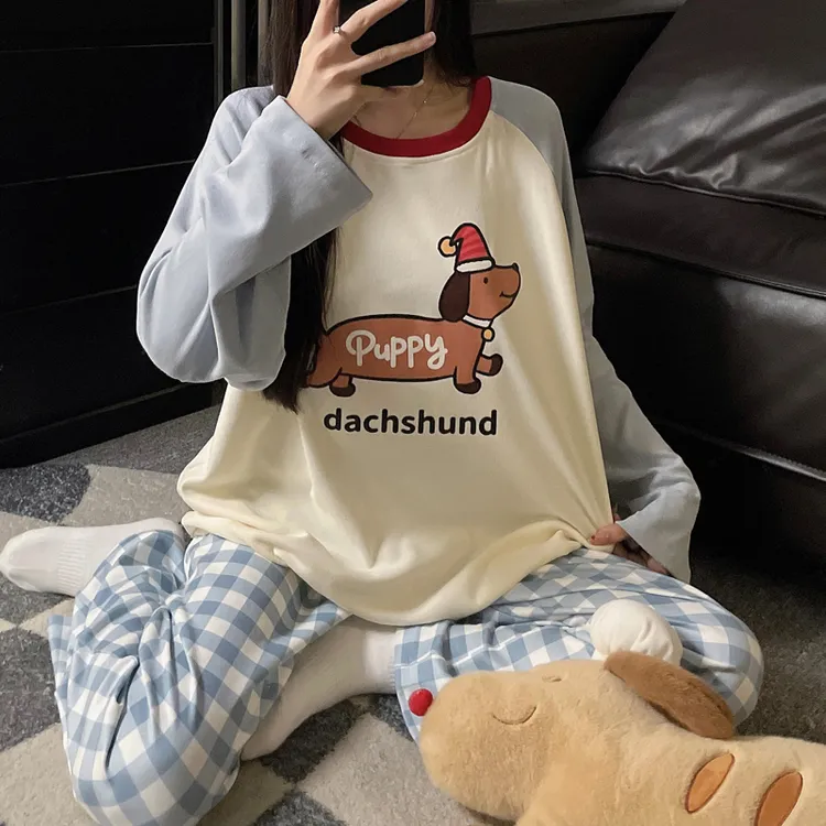 新款德绒睡衣女秋冬季保暖可爱套装秋衣秋裤家居服加大码胖MM宽松