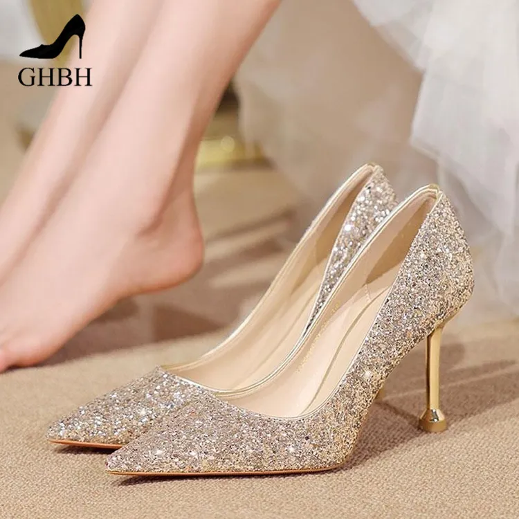 【高定款】法式高跟鞋细跟2025新款不累脚尖头单鞋伴娘鞋婚鞋水晶鞋