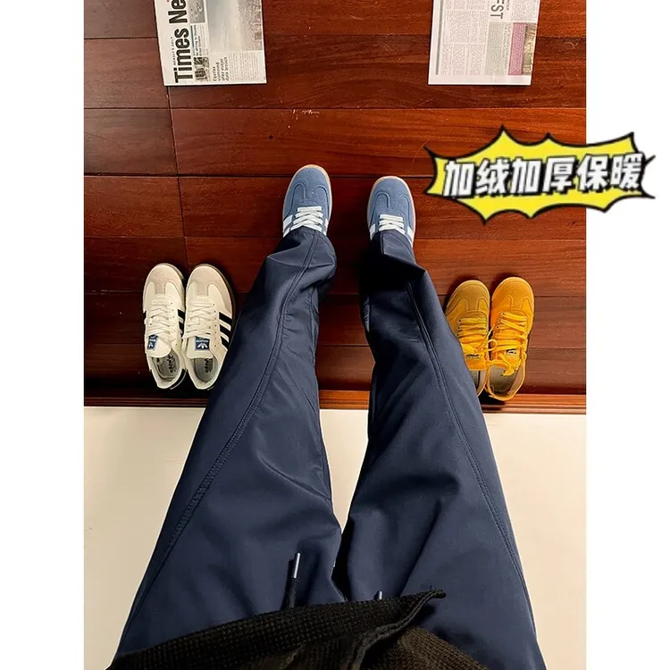 户外宽松微喇休闲裤男春秋季加厚直筒裤子2025新款加绒保暖冲锋裤