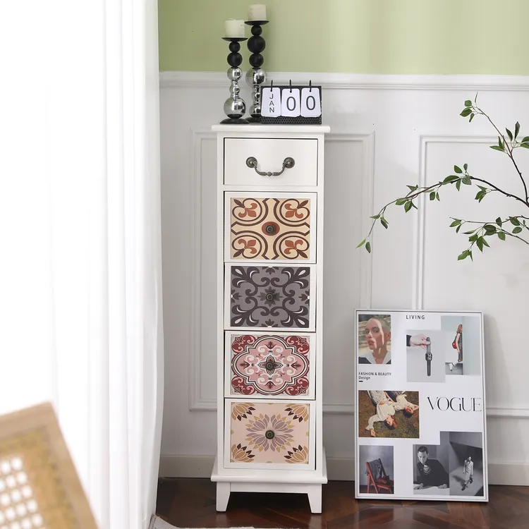 30cm抽屉柜储物柜斗柜美式乡村欧式夹缝收纳柜艺术图案床头柜迷你