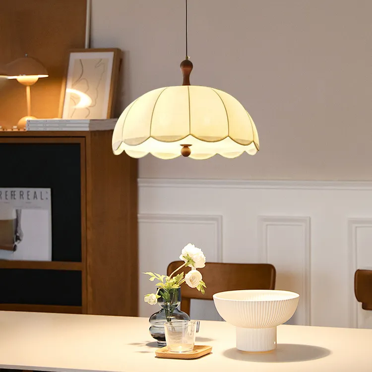 中古南洋法式花纹实木布艺吊灯餐厅卧室客厅设计师创意复古氛围灯