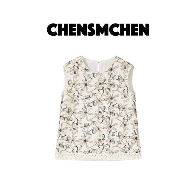CHENSMCHEN 100亚麻薄款精致刺绣衬衫女简约大气衬衣CSC4604YW