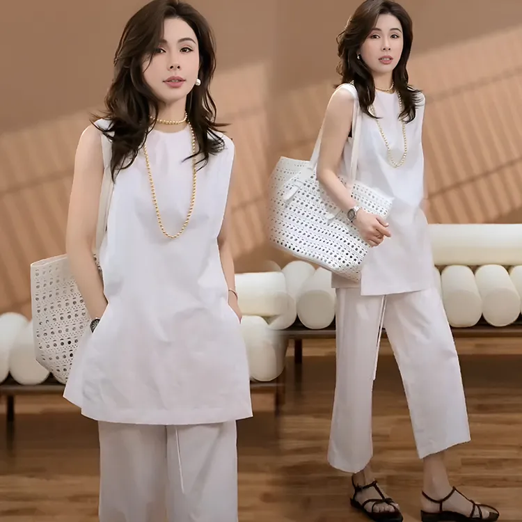 2026夏高级感时尚百搭松弛感外搭清新气质显瘦无袖上衣阔腿裤套装
