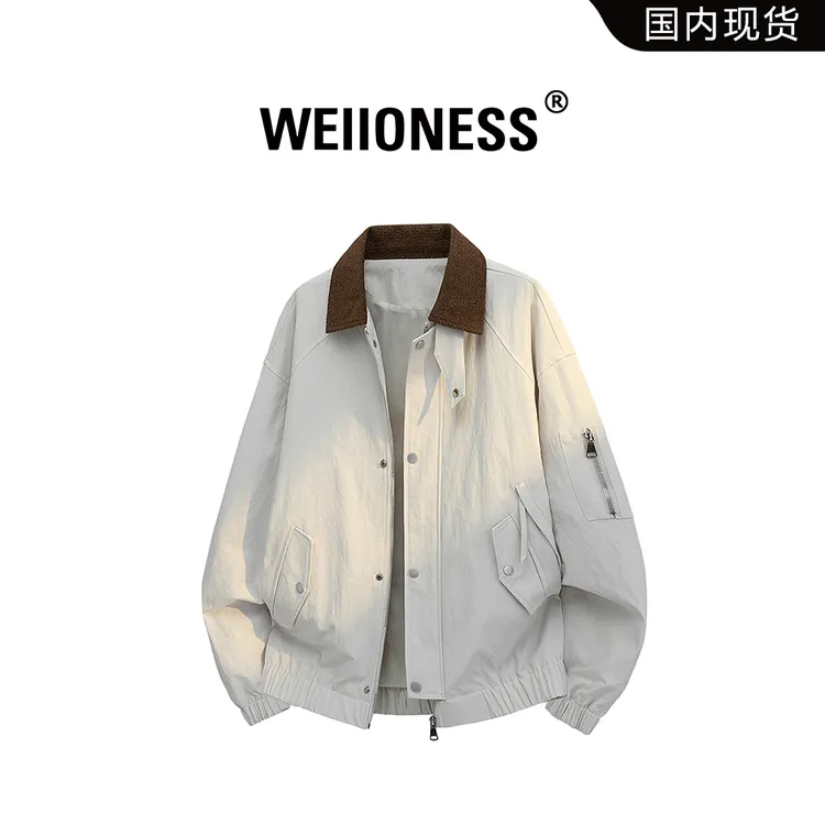 WEIIONESS复古潮流工装飞行夹克男士春秋季百搭宽松休闲大码外套