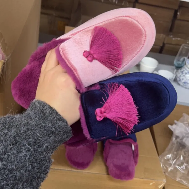 （现货）国风流苏女士外贸棉拖（鞋底实心硬底、脚瘦正码拍）