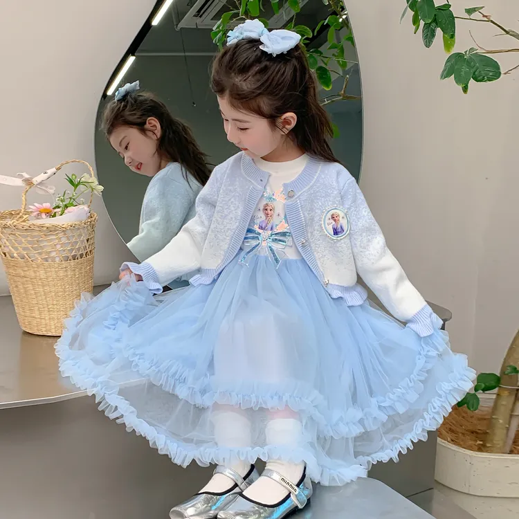 女童连衣裙套装2025新款洋气女宝秋季艾莎公主裙儿童爱莎开衫外套