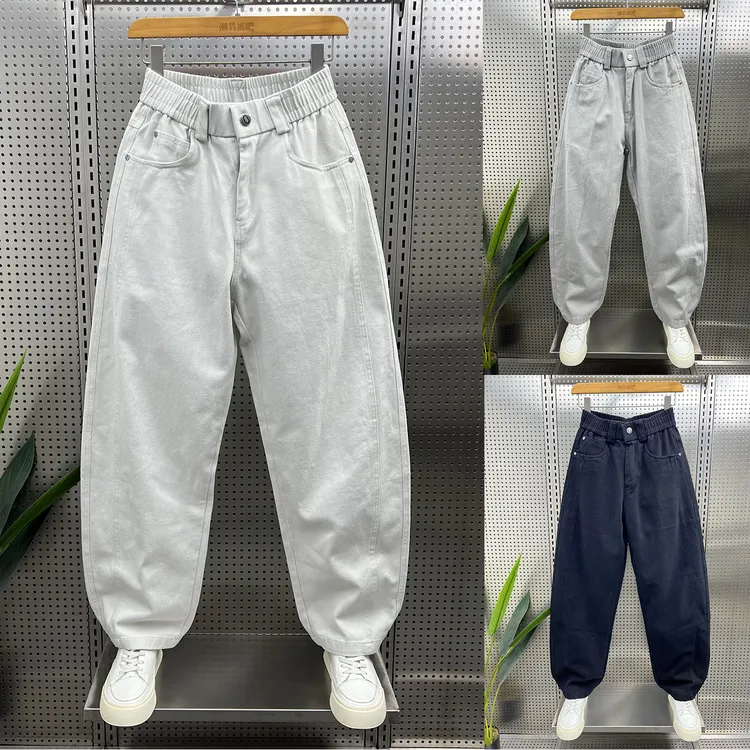 2025秋季新款男士休闲裤潮流宽松纯色拼接直筒弯刀裤青年帅气长裤