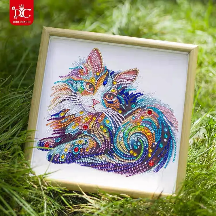 蒂彩DC七彩猫咪钻石画2025新款手工DIY粘钻简单带框钻石绣摆台