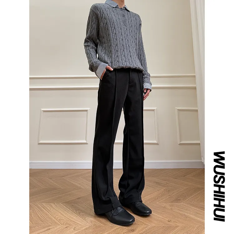 一件过冬裤~老钱风毛呢西裤男款秋高级感垂感弯刀裤子休闲直筒裤