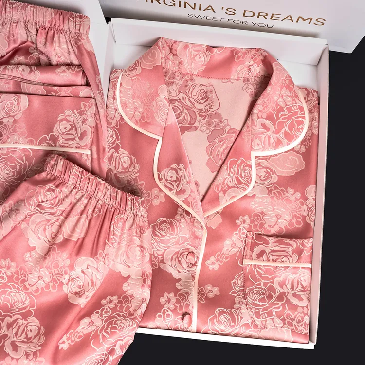 达芬奇密码2026玫瑰花开【恋夏风】短袖三件套长袖套装睡衣家居服