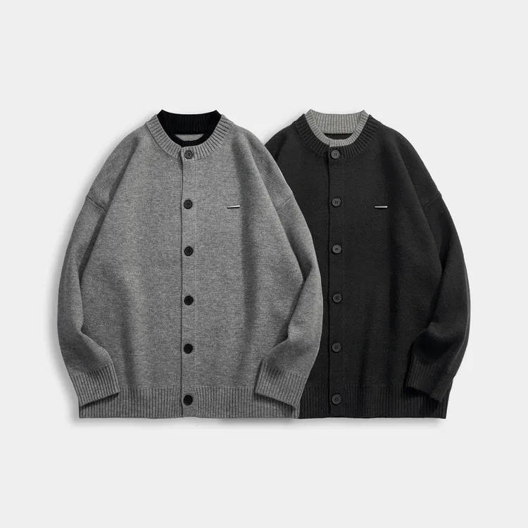 25009假两件毛衣衬衫外套春秋款男士简约休闲针织长袖上衣男款