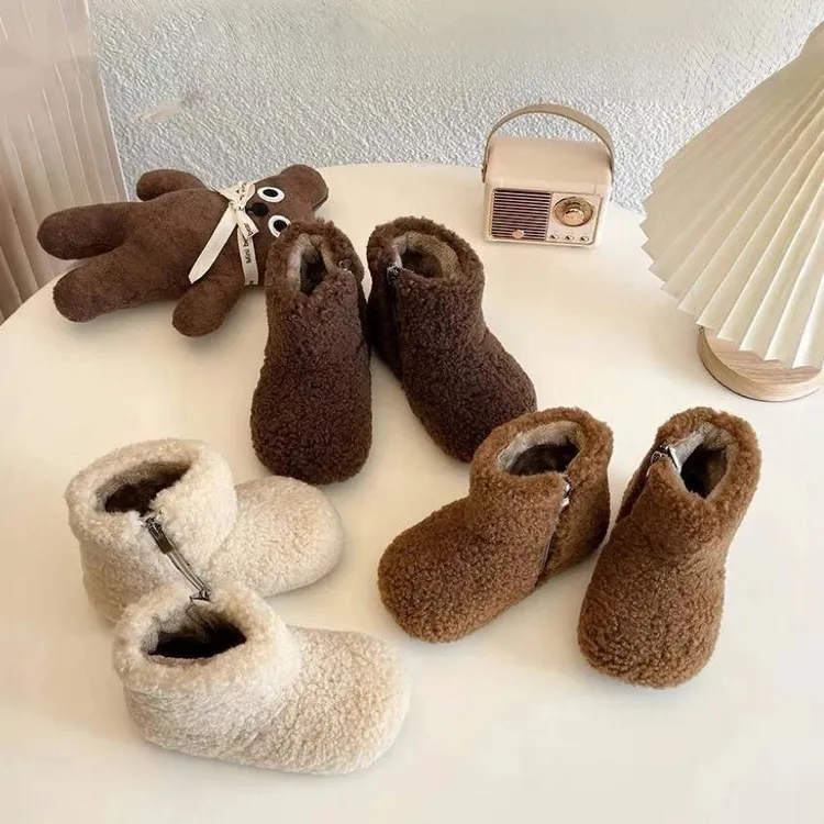 小黄鸭冬鞋/女童雪地靴棉鞋冬季2025新款高筒靴毛毛鞋加绒二棉短