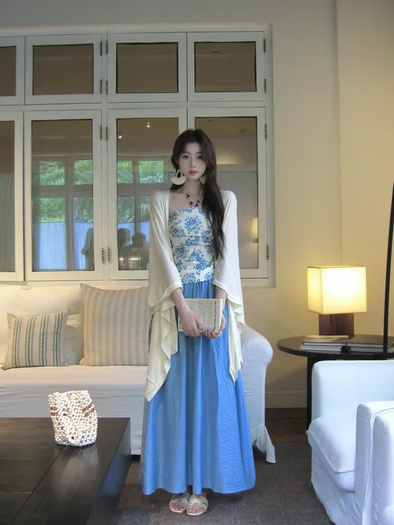 EIA一尧【岚月】夏季禅意松弛挂脖抹胸上衣+半裙气质慵懒感国风日常