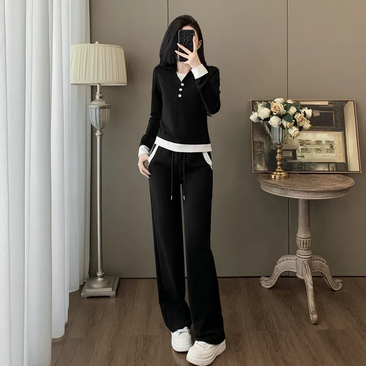 入秋一整套女装显瘦减龄洋气休闲时尚运动假两件卫衣裤子两件套装