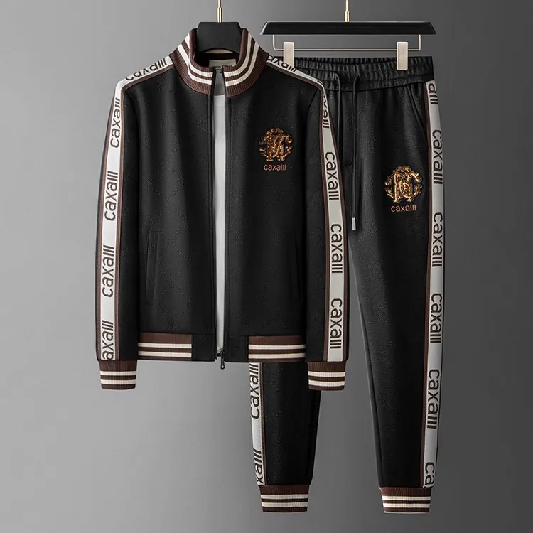 基密雷昂秋冬季刺绣男士开衫套装潮流时尚帅气长袖休闲运动两件套