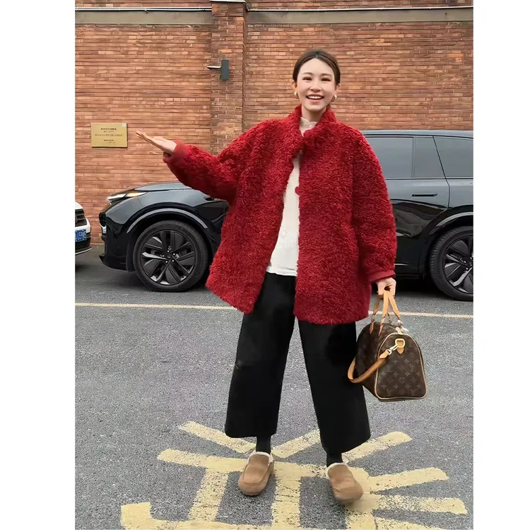 2026年冬季时尚休闲慵懒风套装保暖外套修身打底衫阔腿裤三件套潮