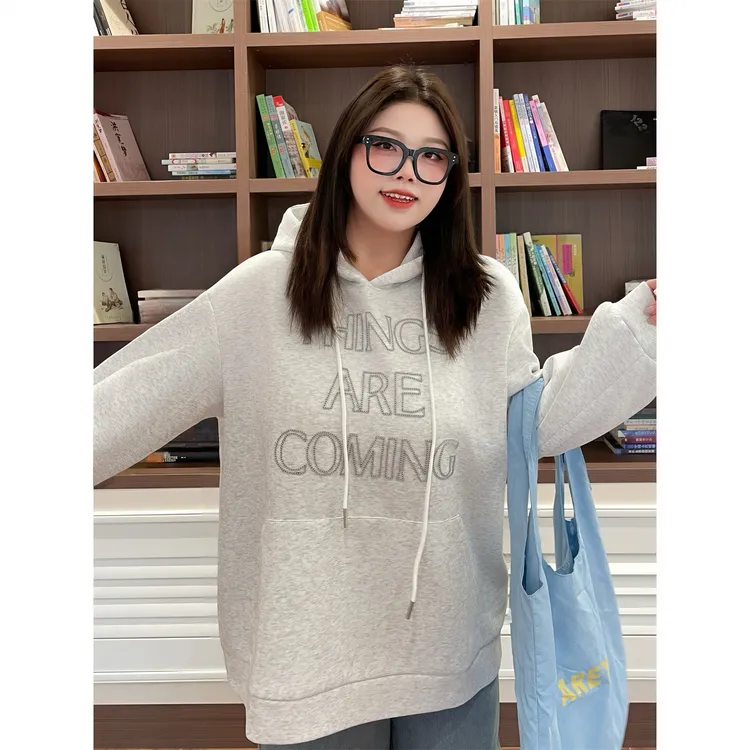 大码女装花契200斤胖mm韩系ins博主松弛感宽松连帽卫衣14628-Q