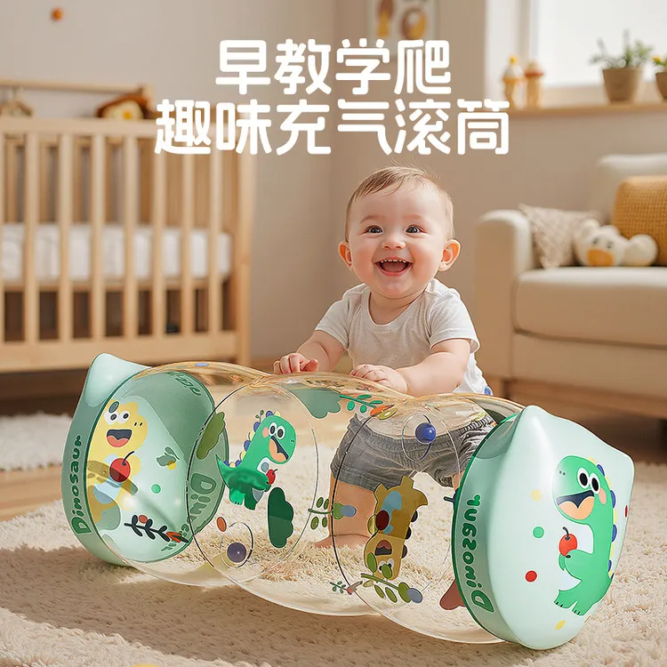 充气滚筒pvc婴幼儿步行器爬行训练带铃铛早教益智玩具