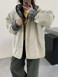 FUJIA STYLE新款气质休闲百搭时尚格纹连帽棉服M21605