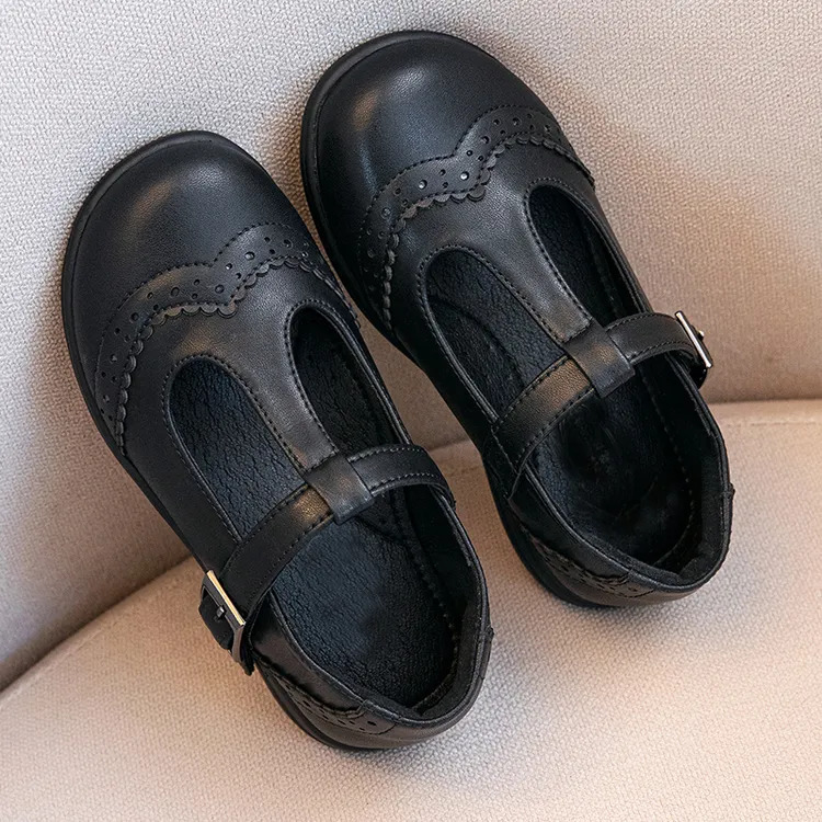 儿童皮鞋2026春季新款女童真皮布洛克单鞋中大童日系表演鞋公主鞋