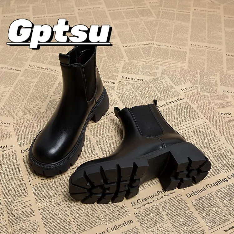 GPTSu马丁靴女士秋冬百搭英伦风小个子厚底切尔西短靴烟筒瘦瘦靴