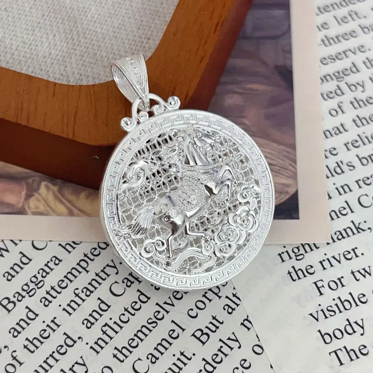 吊坠足银 足银990马上有钱吊坠八宝罗盘花丝镂空男女款本命年