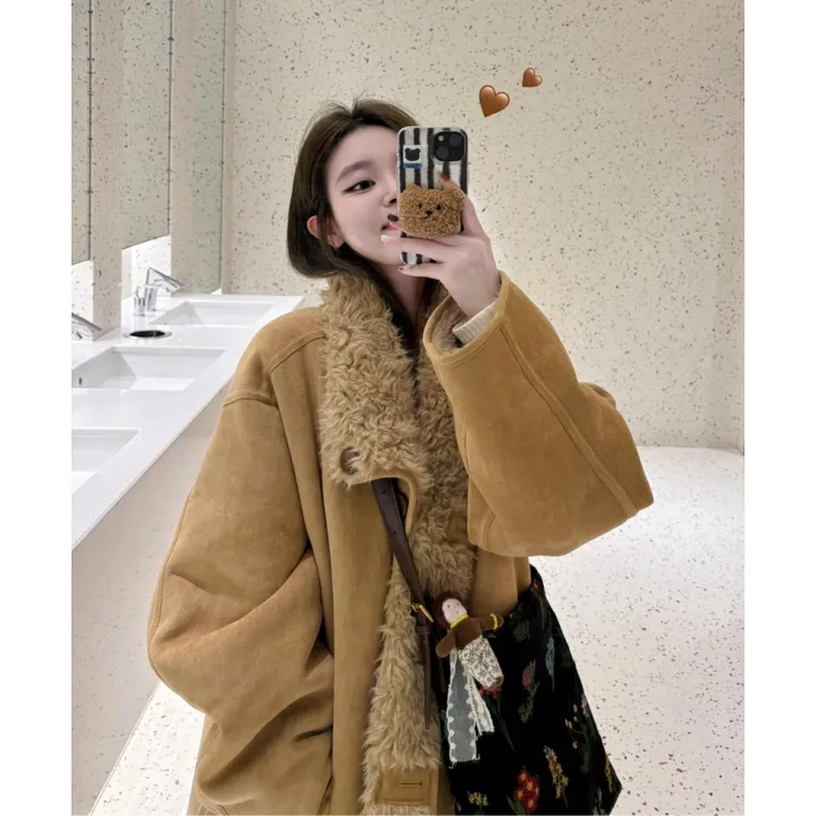 羊羔毛皮毛一体外套女款2025秋冬季新爆款双面穿高级感麂皮绒上衣