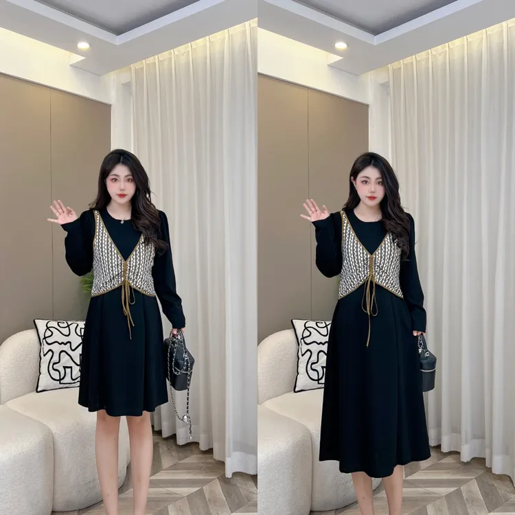 【玲胖胖 油画少女】秋款宽松时尚百搭显瘦大码连衣裙LPP61841