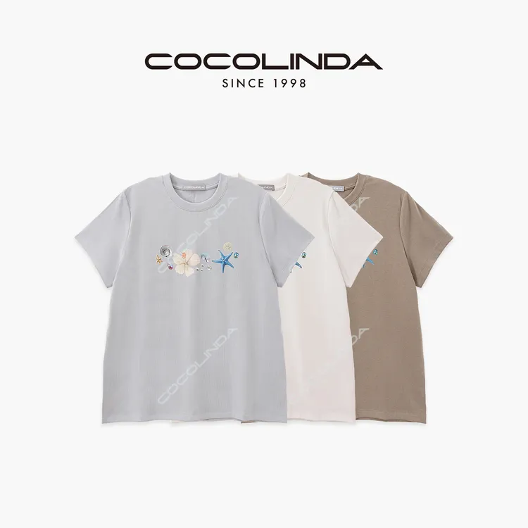 COCOLINDA | ‘海洋主题’窄身修身女版弹力圆领花T恤T5130