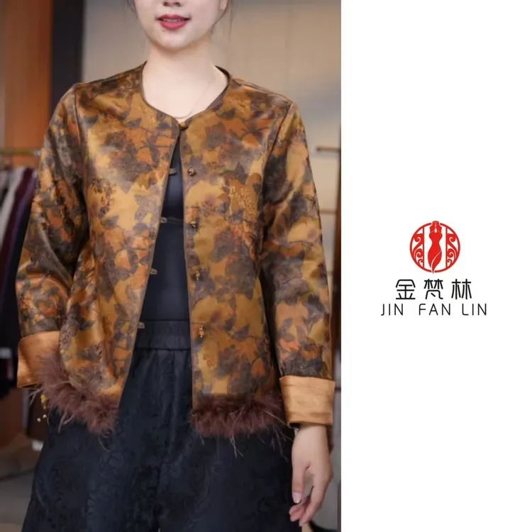 【听风赏兰外套】新中式国风重工提花雪尼尔鸵鸟毛复古圆领秋季长袖