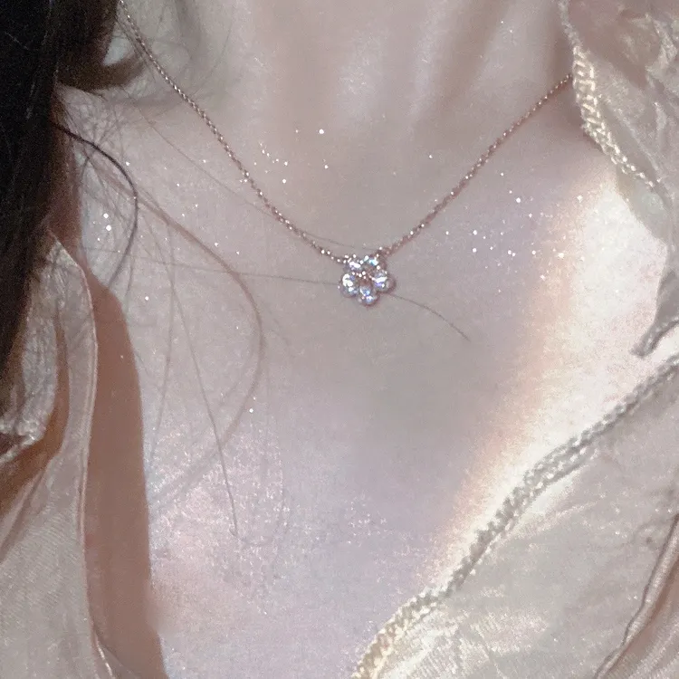 钛钢锆石项链 「花语」玫瑰金花朵项链女锁骨链925银纯银颈链
