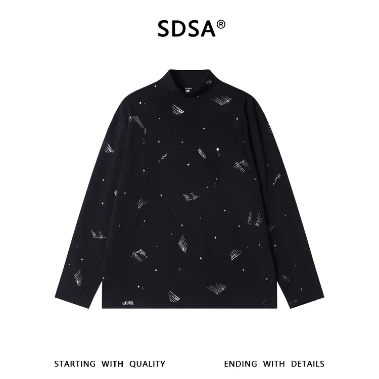 SDSA秋冬新款痞帅男装时尚泼墨印花立领长袖T恤百搭时尚打底衫