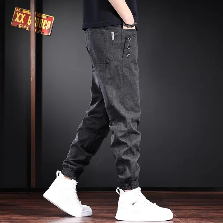 高级感男装工装裤子秋冬新款加绒厚款宽松大码束脚运动哈伦休闲裤